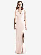 Rear View Thumbnail - Blush Criss Cross Back Trumpet Gown with Front Slit