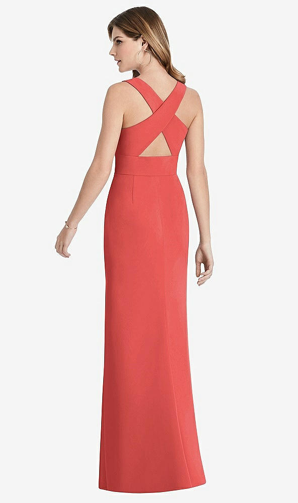 Front View - Perfect Coral Criss Cross Back Trumpet Gown with Front Slit