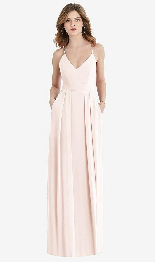 Front View - Blush Pleated Skirt Crepe Maxi Dress with Pockets