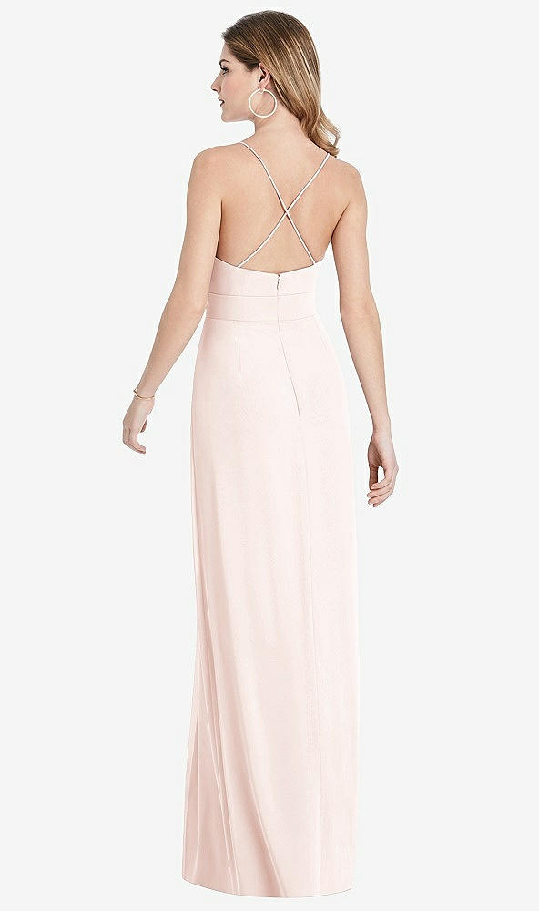 Back View - Blush Pleated Skirt Crepe Maxi Dress with Pockets