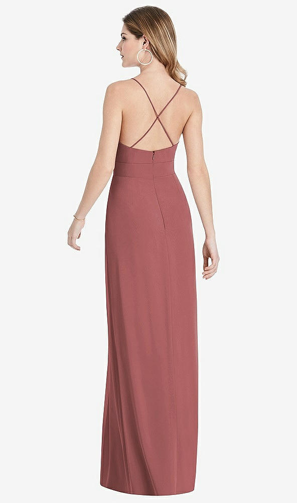 Back View - English Rose Pleated Skirt Crepe Maxi Dress with Pockets