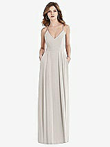 Front View Thumbnail - Oyster Pleated Skirt Crepe Maxi Dress with Pockets