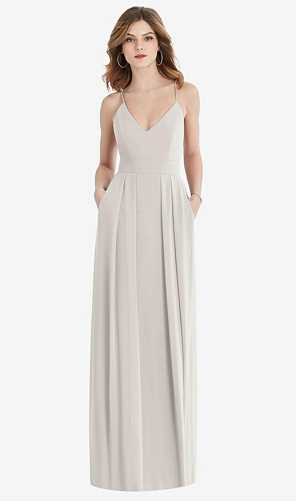 Front View - Oyster Pleated Skirt Crepe Maxi Dress with Pockets