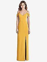 Front View Thumbnail - NYC Yellow Off-the-Shoulder Chiffon Trumpet Gown with Front Slit