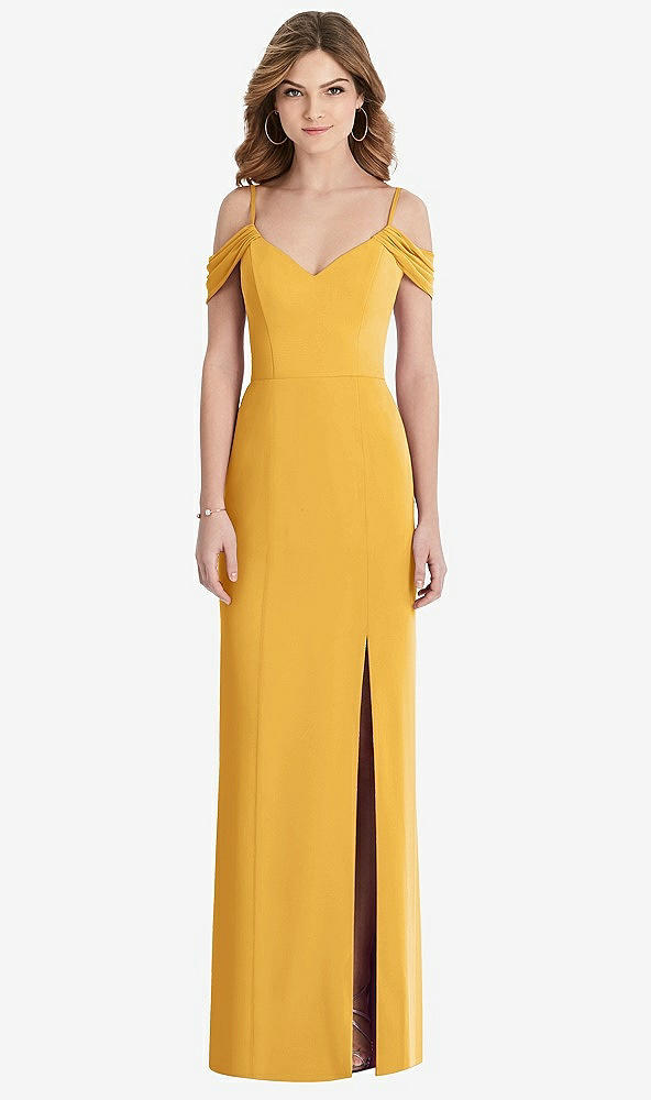 Front View - NYC Yellow Off-the-Shoulder Chiffon Trumpet Gown with Front Slit
