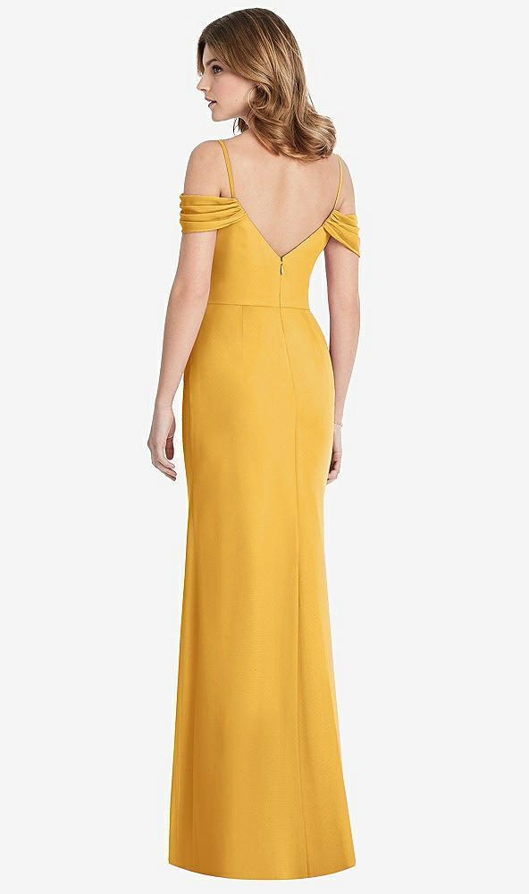 Back View - NYC Yellow Off-the-Shoulder Chiffon Trumpet Gown with Front Slit
