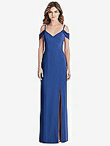 Front View Thumbnail - Classic Blue Off-the-Shoulder Chiffon Trumpet Gown with Front Slit