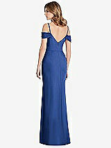 Rear View Thumbnail - Classic Blue Off-the-Shoulder Chiffon Trumpet Gown with Front Slit