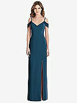 Front View Thumbnail - Atlantic Blue Off-the-Shoulder Chiffon Trumpet Gown with Front Slit