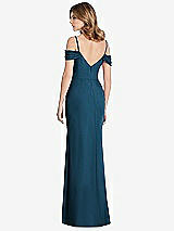 Rear View Thumbnail - Atlantic Blue Off-the-Shoulder Chiffon Trumpet Gown with Front Slit