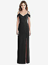 Front View Thumbnail - Black Off-the-Shoulder Chiffon Trumpet Gown with Front Slit