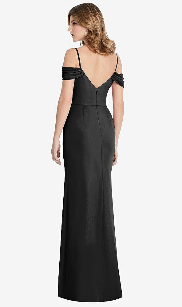 Back View - Black Off-the-Shoulder Chiffon Trumpet Gown with Front Slit
