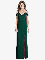 Front View Thumbnail - Hunter Green Off-the-Shoulder Chiffon Trumpet Gown with Front Slit