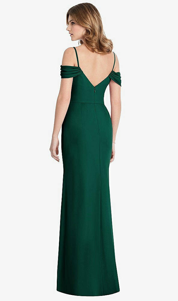 Back View - Hunter Green Off-the-Shoulder Chiffon Trumpet Gown with Front Slit