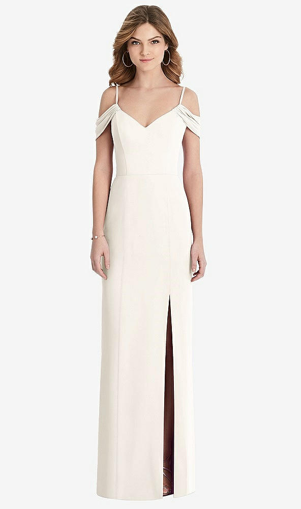 Front View - Ivory Off-the-Shoulder Chiffon Trumpet Gown with Front Slit