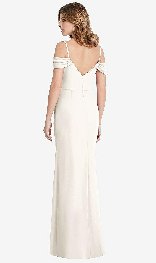 Back View - Ivory Off-the-Shoulder Chiffon Trumpet Gown with Front Slit