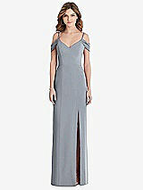 Front View Thumbnail - Platinum Off-the-Shoulder Chiffon Trumpet Gown with Front Slit