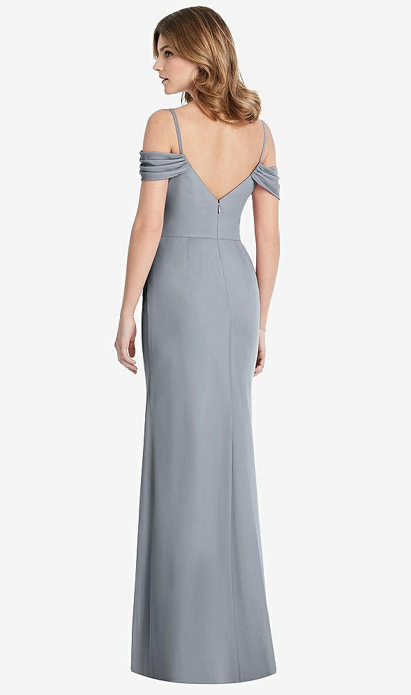Back View - Platinum Off-the-Shoulder Chiffon Trumpet Gown with Front Slit