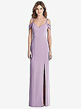 Front View Thumbnail - Pale Purple Off-the-Shoulder Chiffon Trumpet Gown with Front Slit