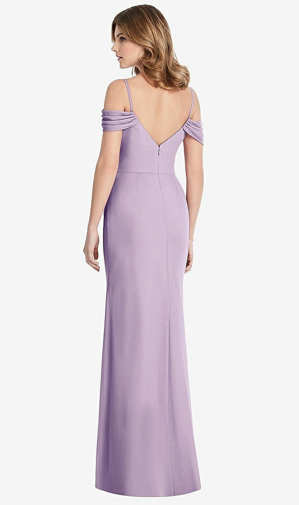 Back View - Pale Purple Off-the-Shoulder Chiffon Trumpet Gown with Front Slit