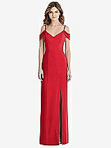 Front View Thumbnail - Parisian Red Off-the-Shoulder Chiffon Trumpet Gown with Front Slit