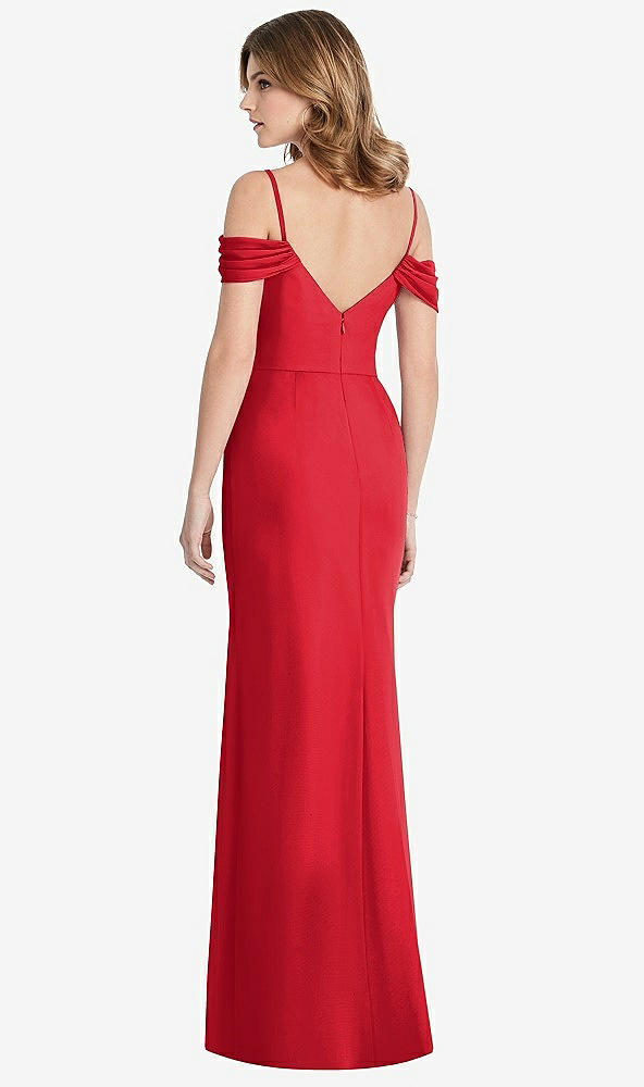 Back View - Parisian Red Off-the-Shoulder Chiffon Trumpet Gown with Front Slit