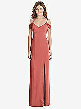 Front View Thumbnail - Coral Pink Off-the-Shoulder Chiffon Trumpet Gown with Front Slit