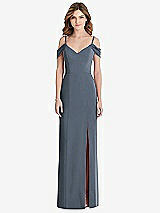 Front View Thumbnail - Silverstone Off-the-Shoulder Chiffon Trumpet Gown with Front Slit