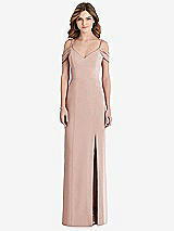 Front View Thumbnail - Toasted Sugar Off-the-Shoulder Chiffon Trumpet Gown with Front Slit