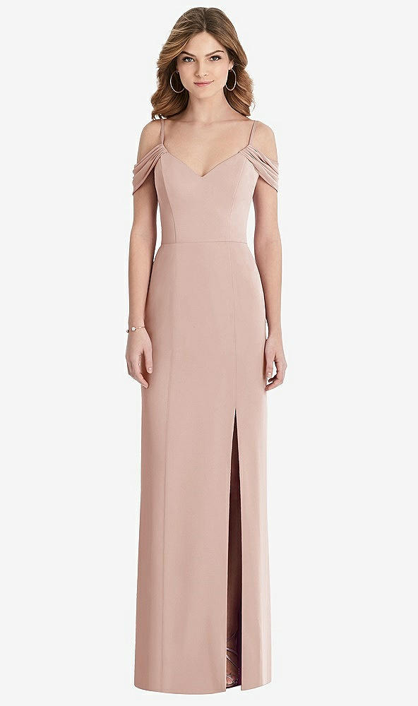 Front View - Toasted Sugar Off-the-Shoulder Chiffon Trumpet Gown with Front Slit