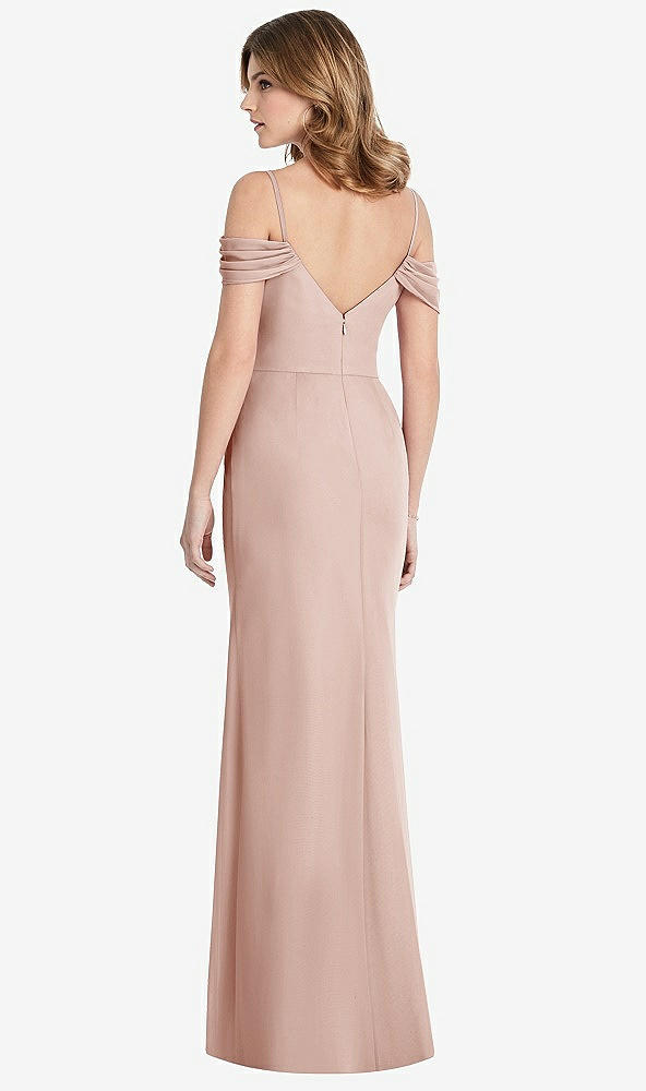 Back View - Toasted Sugar Off-the-Shoulder Chiffon Trumpet Gown with Front Slit
