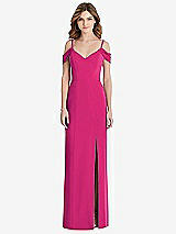 Front View Thumbnail - Think Pink Off-the-Shoulder Chiffon Trumpet Gown with Front Slit