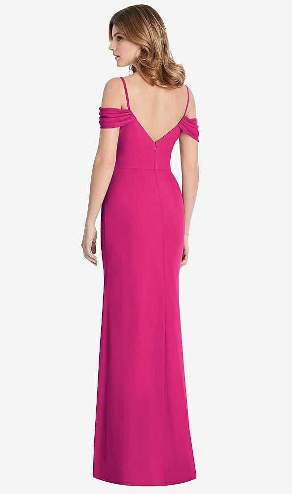 Back View - Think Pink Off-the-Shoulder Chiffon Trumpet Gown with Front Slit
