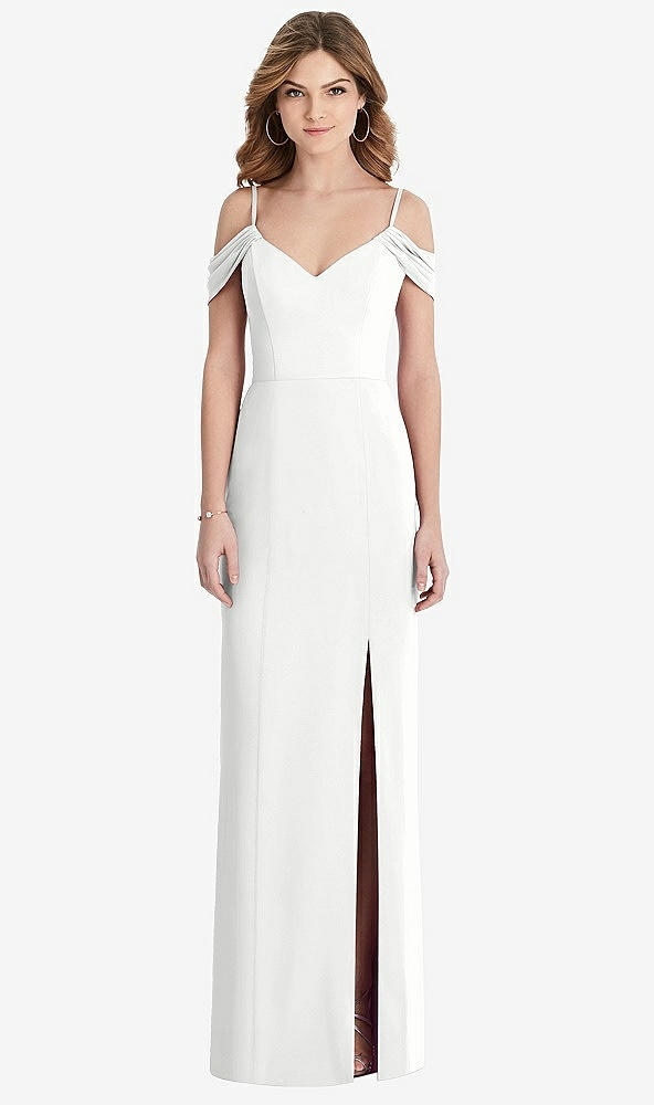 Front View - White Off-the-Shoulder Chiffon Trumpet Gown with Front Slit