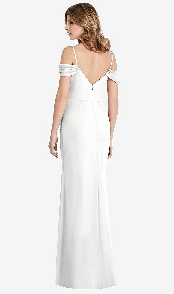 Back View - White Off-the-Shoulder Chiffon Trumpet Gown with Front Slit