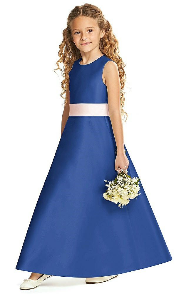 Front View - Classic Blue & Blush Flower Girl Dress FL4062
