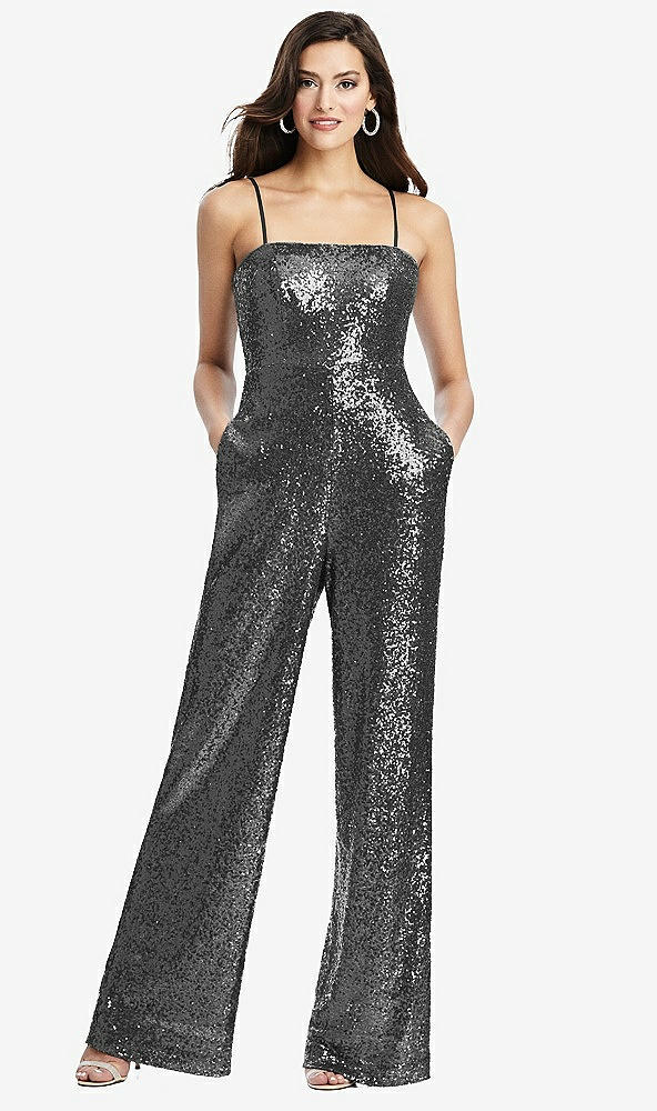Front View - Stardust Sequin Jumpsuit with Pockets - Alexis