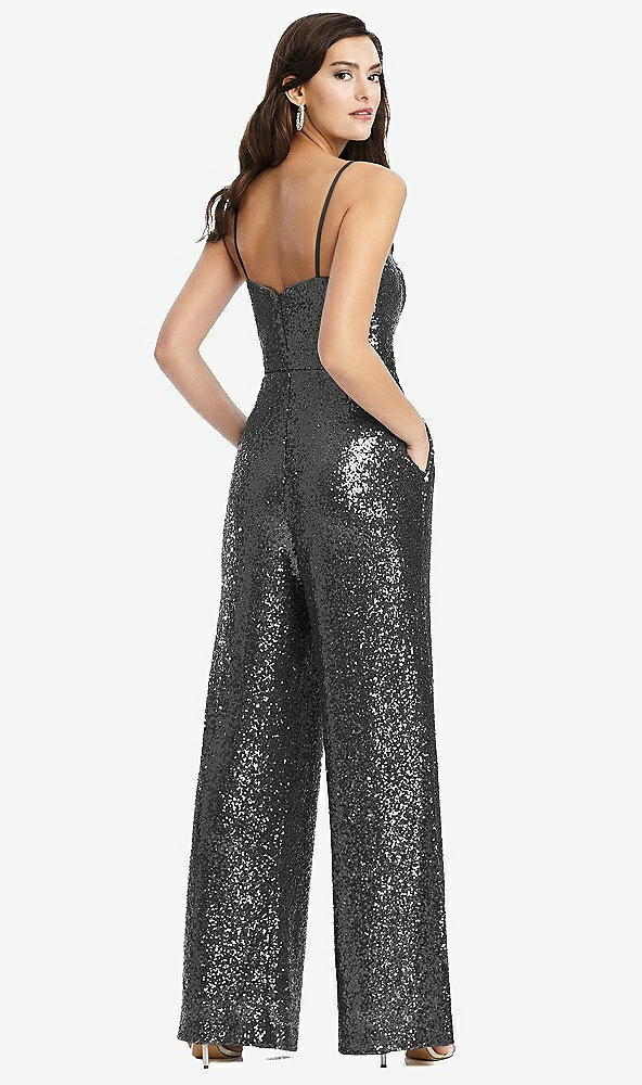 Back View - Stardust Sequin Jumpsuit with Pockets - Alexis