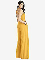 Rear View Thumbnail - NYC Yellow V-Neck Backless Pleated Front Jumpsuit