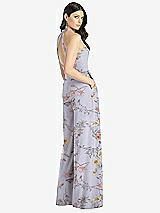 Rear View Thumbnail - Butterfly Botanica Silver Dove V-Neck Backless Pleated Front Jumpsuit