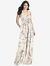 Front View Thumbnail - Blush Garden V-Neck Backless Pleated Front Jumpsuit