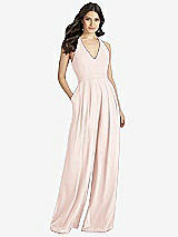 Front View Thumbnail - Blush V-Neck Backless Pleated Front Jumpsuit
