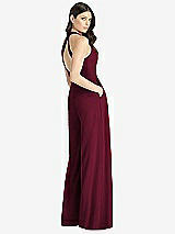 Rear View Thumbnail - Cabernet V-Neck Backless Pleated Front Jumpsuit