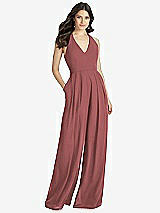 Front View Thumbnail - English Rose V-Neck Backless Pleated Front Jumpsuit