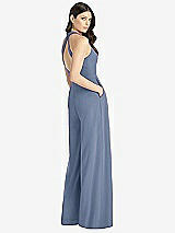 Rear View Thumbnail - Larkspur Blue V-Neck Backless Pleated Front Jumpsuit