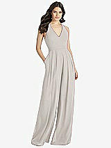 Front View Thumbnail - Oyster V-Neck Backless Pleated Front Jumpsuit