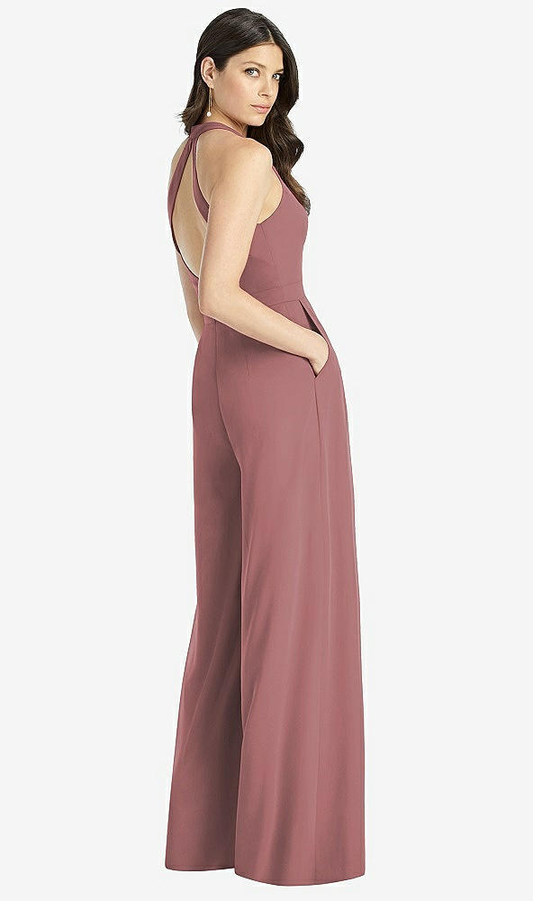 Back View - Rosewood V-Neck Backless Pleated Front Jumpsuit