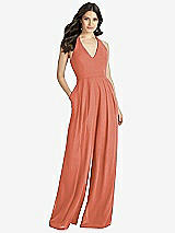 Front View Thumbnail - Terracotta Copper V-Neck Backless Pleated Front Jumpsuit