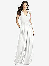 Front View Thumbnail - White V-Neck Backless Pleated Front Jumpsuit