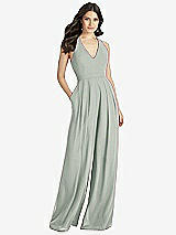 Front View Thumbnail - Willow Green V-Neck Backless Pleated Front Jumpsuit